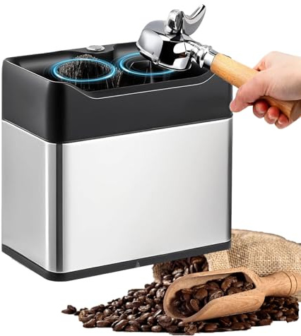 DNEPEI Macchina Automatica per la Pulizia del portafiltro, pulitore Elettrico per portafiltro Espresso, per la Pulizia del Disco di caffè Espresso, Accessori per caffè Espresso Silver