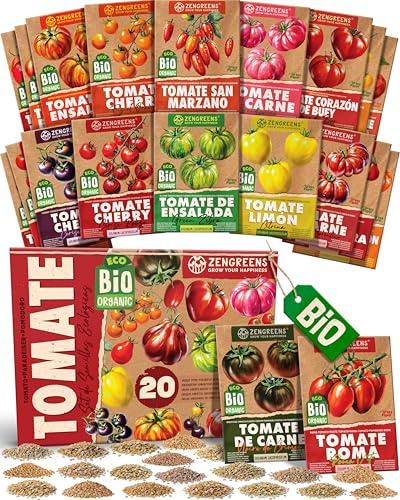 ZenGreens® - Set de semillas de tomate eco - 20 variedades para cultivar fácilmente en el jardín, balcón o parterre elevado - Sementes verduras