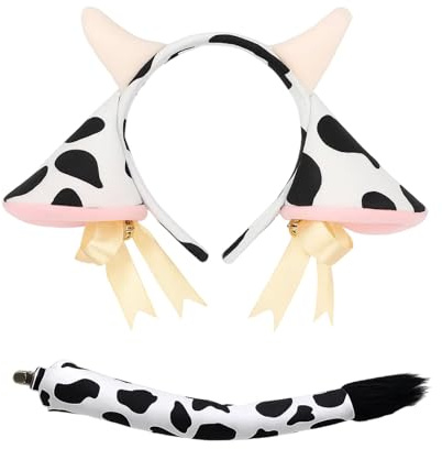 Qnvyw Kuh Kostüm Set mit Headband & Schwanz - Cow Costume für Erwachsene, Kuhkostüm mit Glocke für Karneval & Halloween Partys
