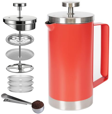 Wrobic Cafetiere - Cafetera de prensa francesa de 600 ml, acero inoxidable aislado de doble pared, sistema de filtración de 3 niveles, prensa francesa para el hogar, camping y oficina, (2 tazas a 4