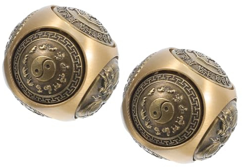 2 Stück Quetschbälle 36mm aus Messing mit Sechsseitiger Reliefstruktur | Handgymnastikbälle für Therapie und Fingerbeweglichkeit, Elegant für Zuhause und Geschäftliche Anlässe