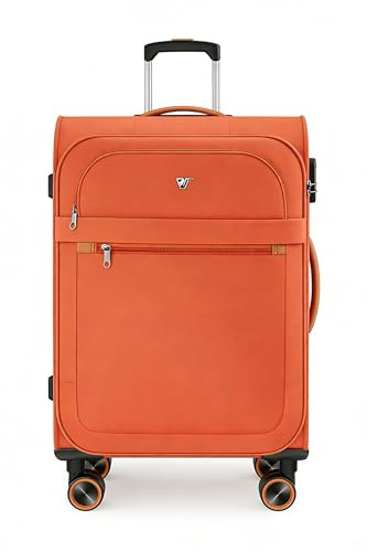 ABISTAB Trier Weichschalenkoffer mittelgroß 66x44x28cm, Leichter Stoffkoffer Trolley, Reisekoffer mit Rollen & Zahlenschloss, 77 Liter,orange