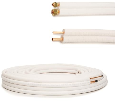 Kit Tubi Rame Climatizzatore 5 Metri Precartellati 1/4 + 3/8 con Raccordi, Isolati Guaina Ignifuga per Condizionatore Split R32 R410A R407C