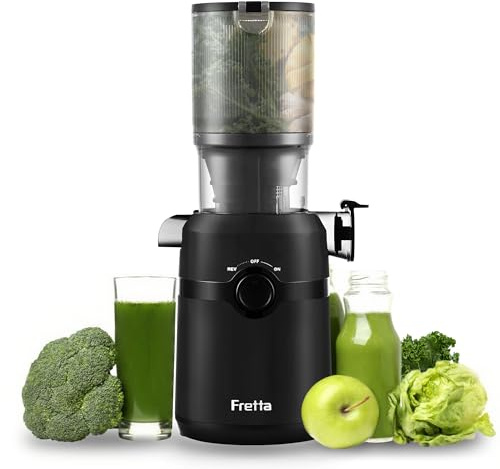 Fretta Estrattore di succo Slow Juicer con 108 mm di larghezza e tubo di alimentazione più grande, volume di riempimento per frutta e verdura intera, in materiale Tritan senza BPA, facile
