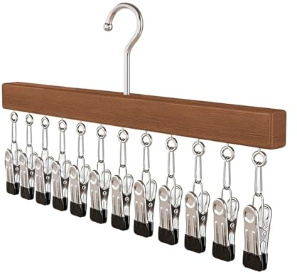 Cintres À Jupes en Bois | Porte-Chapeaux Gain De Place - Cintres à Pinces pour Vêtements | pour Jeans, Shorts, Chapeaux, Pantalons, Jupe, Écharpe, et Vêtements
