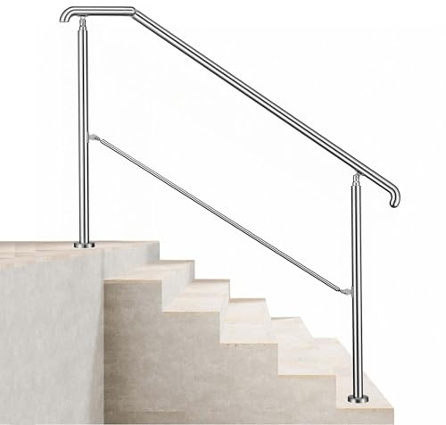 Acezanble 162x102cm Edelstahl Eingangshandlauf Treppengeländer Winkelverstellbares Geländer für 4-5 Stufen Innen Außen Treppens, Silber