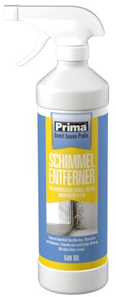 Prima Schimmel-Entferner 500 ml Spray – Starker Schimmelreiniger für Bad & Küche – Entfernt Schimmel, Stockflecken & Verfärbungen auf Fliesen & Fugen (Chlorfrei)