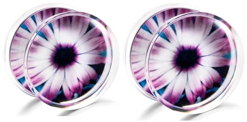 BWDHJLEY 2PCS Plugs Earrings 5/8, Plugs Earrings Acrylic 16mm Purple Chrysanthemum Men Women Gauge Piercing Tunnels