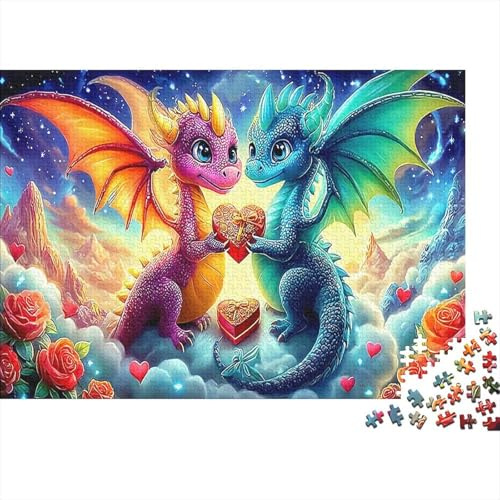 Puzzle 1000 Teile Pterosaurier, Ökologisches Premiumpapier, Stressabbau, Detailliert, Zwei Bunte Drachen, für pädagogische Spiele junger Mütter, 70x50cm/1000pcs