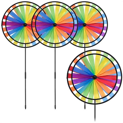 com-four® 4 Molinillo Arcoíris para Jardín | Molino de viento de colores con estaca para jardín, balcón y terraza