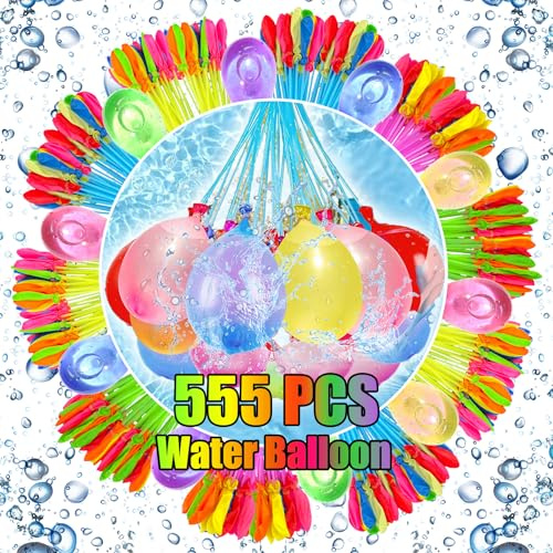 Zaztytoy 555 Stück Selbstschließend Wasserballons Set - Schnellbefüllbare Wasserbomben mit 3 Hahnanschluss, Bunte Wasserbomben für Wasserschlachten, Ideal für Sommerpartys, Pool und Strandspiele