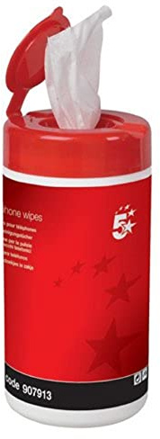 5 Star Cleaning Wipes for Telephone Bactericidal Non-hazardous in Tub [Pack of 100]