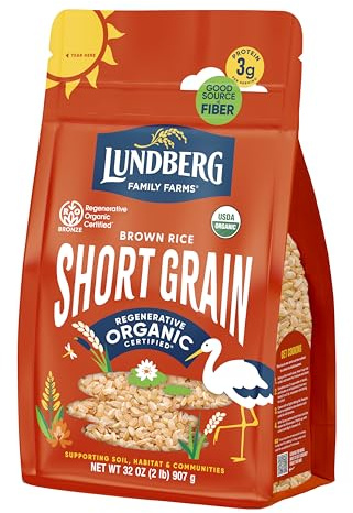 Lundberg Family Farms - Organic Brown Short Grain Rice, Subtle Nutty Aroma, Clings When Cooked, 100% Whole Grain, High Fiber, Pantry Staple, USDA Certified Organic, Gluten-Free, Vegan (32 oz, 1-Pack)