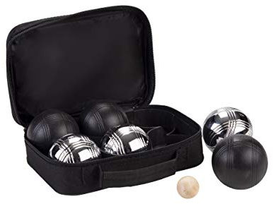 Engelhart - 010207 - Boules-Spiel 2 x 3 Schwarze und Graue - 74 mm - Triplette - Pétanque-Spiel - 6 Boules Pétanque, Nylon-Tasche, Maßband, Cochonnet - 2 Spieler - Ab 6 Jahren
