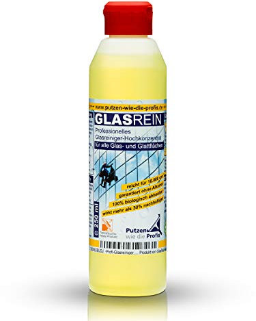 GLASREIN | Profi-Glasreiniger - Konzentrat mit 250 ml - Fensterreiniger - Scheibenreiniger - Fensterputzmittel für effektive Glasreinigung mit Lotus Effekt - Nachhaltig und vegan