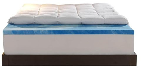 Sleep Innovations Dual Layer 4 Inch Memory Foam Mattress Topper, Full Size, Medium Support, 2 Inch Cooling Gel Memory Foam Plus 2 Inch Pillow Top Cover