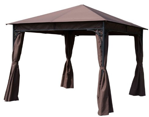 Outsunny 3 x 3(m) Garden Gazebo, Outdoor Gazebo Canopy Shelter with Curtains and Steel Frame for Lawn, Yard and Deck, Coffee