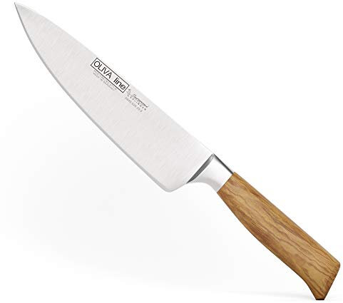 Burgvogel Solingen Kochmesser 20 cm geschmiedet Olivenholz, Oliva Line, rostfrei, deutsches Küchenmesser, hell, scharf