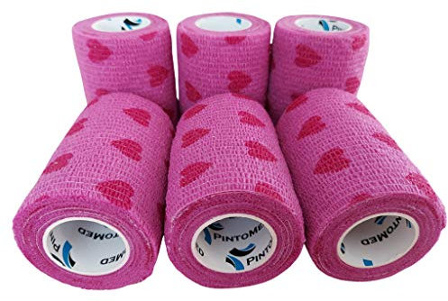 PintoMed - BENDAGGIO COESIVO - LOVE - garza elastica, 6 rotoli x 7.5 cm x 4.5 m autoadesiva flessibile bende, qualità professionale, primo soccorso, Sports Wrap Cohesive Bandage - Confezione da 6