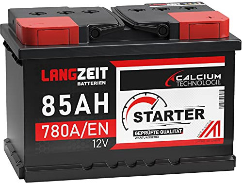 LANGZEIT STARTER Serie 12V 77Ah - 85Ah Autobatterie Starterbatterie, KFZ PKW Batterie (85Ah)