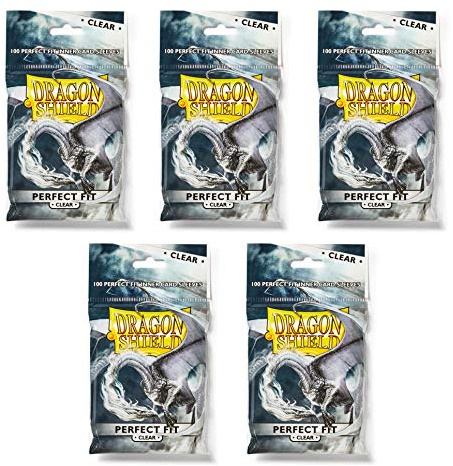 Dragon Shield Bundle: 5 Packs of Clear Perfect Fit Standard Size Sleeves - 500 Sleeves Total