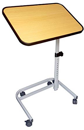 FabaCare Beistelltisch RMF, höhenverstellbarer Betttisch auf Rollen, sehr stabil, Tisch für Bett mit Neigung, klappbar, Winkel verstellbar, Braun