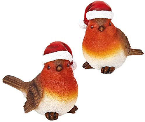 Widdle Wonderland Polyresin 10cm Robin Ornament with Santa Hat - Ideal for Garden or Christmas Decoration 6466