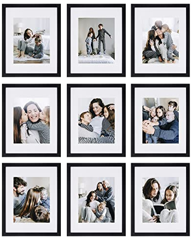 Sheffield Home 9 Piece Gallery Wall Frame Set, 11x14 in. matted to 8x10 in. (Matte Black)