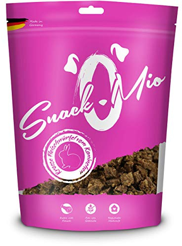 SnackOMio - Snack Premium para Perros - Cubitos de Carne de Conejo crujiente, sin Cereales, 1 Pack (1 x 125g)
