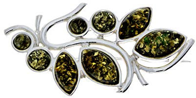 SilverAmber Jewellery UK – Echter baltischer Bernstein & Sterlingsilber exklusive moderne Multistones Brosche – M804, Sterling-Silber Edelstein, Bernstein