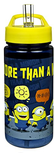 AERO Trinkflasche Minions - Trinkflasche für Kinder mit Motiv - Wasserflasche aus Kunststoff BPA frei - ca. 500ml Fassungsvermögen - integrierter Strohhalm - ideal für Kindergarten und Schule