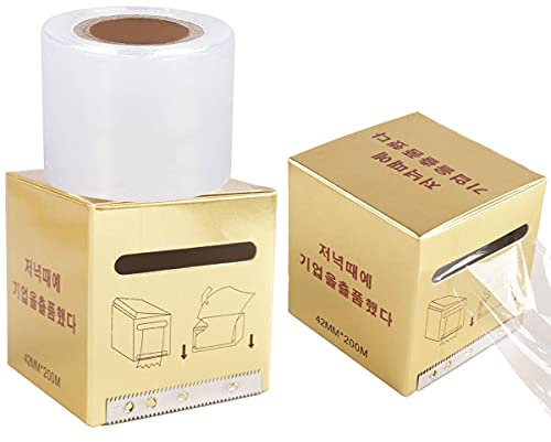 2 Box Tattoo Frischhaltefolie, transparente Kunststoffrolle für Einwegaugenbrauenlippen Permanent Makeup Zubehör Augenbrauen und Lippentattoo Plastikfolie Konservierungsfolie (Gold)