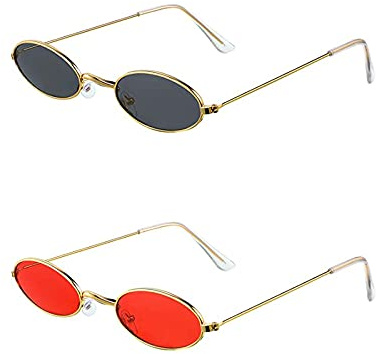 2 Paar Vintage Ovale Sonnenbrille - Retro Kleine Sonnenbrillen für Frauen, Mädchen, Männer - Party, Foto Requisiten, Kostüm