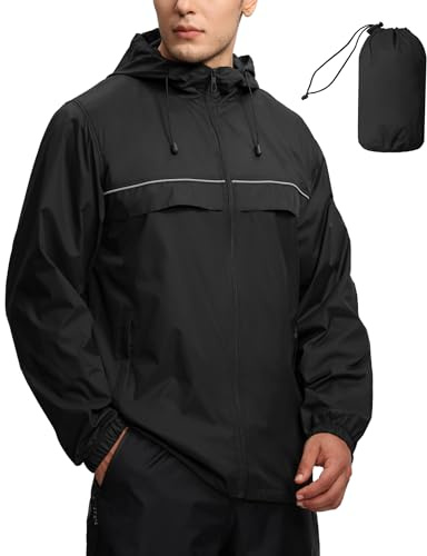 SWISSWELL Mens Waterproof Windbreaker Rain Jacket Lightweight Packable Raincoat with Hood for Golf Hiking Travel Black XXXL