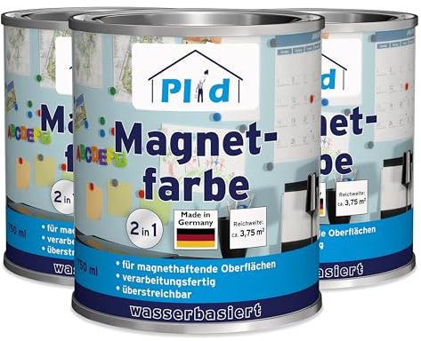 Plid® Magnetfarbe Extra Stark Anthrazitgrau [überstreichbar] - Magnetische Wandfarbe auf Wänden, Türen, Möbeln - z. B. Holz,-Metall- und Hartkunststoffoberflächen - Beton & Putzflächen 2,25L