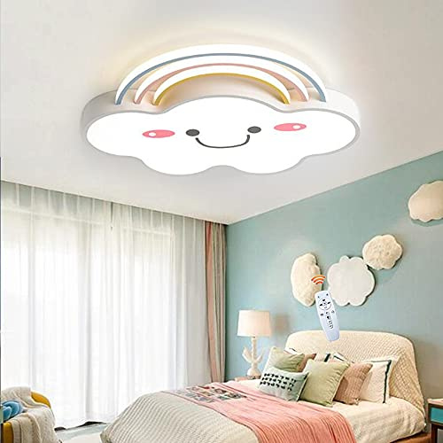 LED Wolken Deckenleuchte Regenbogen Deckenlampe Dimmbar Mit Fernbedienung Moderne Kinderlampe Jungen Mädchen Schlafzimmer beleuchtung Wohnzimmer Esszimmer Kindergarten Deko Lampen,Weiß,63cm