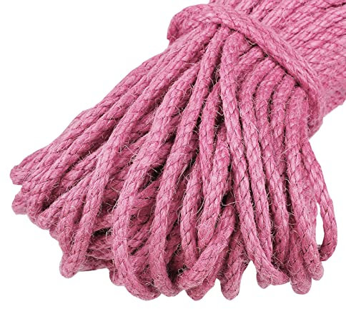 Uiopa Juteschnur Kordel 5mm, Natürliche Hanfseil Spagat Schnur Jutekordel Dicke Jute Schnur 10m Bastelschnur, Juteseil für Kratzbaum, DIY Kunsthandwerk, Garten, Geschenke Dekoration (Rosa)