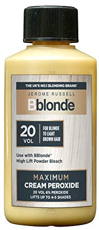 Jerome Russell Bblonde Maximum Lift Cream Peroxide 20 Vol - Permanent Blonde Hair Dye for Blonde to Light Brown Hair Colour & Bleach with 6% Peroxide & Avocado Oil, Lifts 4-5 Shades, 75ml