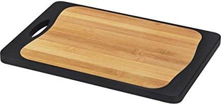 WENKO Skärbräda kombi svart, tillverkad av plast och bambu för olika livsmedel, polypropylen, 33 x 1,8 x 23 cm