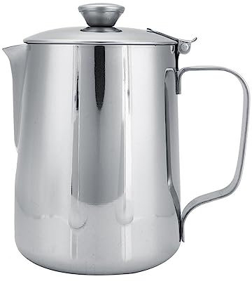 Uadme Brocca per schiumare il latte,in acciaio inox,con coperchio,per cappuccino,espresso,latte,caffè,arte,lavabile in lavastoviglie (600 ml)
