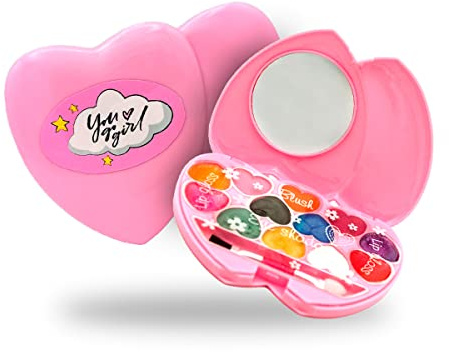 You Go Girl - Set de Maquillaje Infantil para Niña y Niño - Estuche con Forma de Corazón - Incluye Sombra, Colorete, Brillo Labial y Espejo - a Partir de 5 años - Sin Parabenos ni Tóxicos