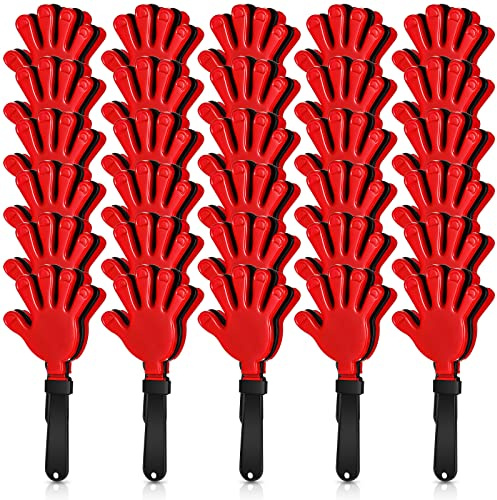 BBTO 30 Pcs Hand Clappers Noisemakers 7.5 Inch Plastic Party Clappers for Fiesta Birthday Party Supplies Carnival Prize Football Sport Accessories Favor(Black, Red)