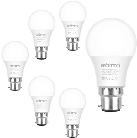 Rottii B22 ampoules à baïonnette 100W équivalent, ampoules à lumière du jour 6500k blanc froid, ampoules LED 11w 1210lm, ampoules à économie d'énergie BC A60 GLS, forme classique non dimmable