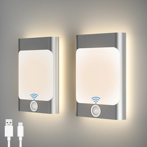 Talwei 2 Stück Wandleuchte Innen Mit Bewegungsmelder, 2200mAh USB