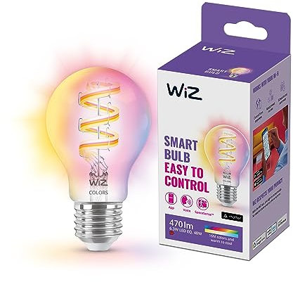 WiZ Tunable White and Color LED Filament Lampe E27 (470 lm), 40 W Lampe mit 16 Mio. Farben oder warm- bis kaltweißem dimmbarem Licht, smarte Lichtsteuerung über WLAN per Stimme/App