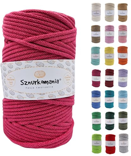 Geflochtene Baumwollkordel 5mm 100m, 46 Farben, Häkelkordel, Makramee Kordel, Premium Garn, Seil, Sznurkomania (Fuchsie)