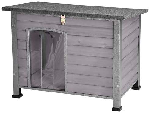 Suumerpety Indoor Outdoor Dog House,Anti-Chewing Iron Frame Dog Kennel,Wood Warm Pets Home,Weatherproof Outside Shelter for Feral Animal 33.5 (L) X 22 (W) X 25.2 (H) Grey