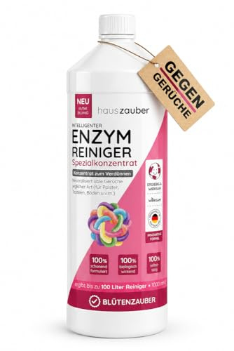 hauszauber - Enzymreiniger Konzentrat - [STARKER GERUCHSENTFERNER] - 1000 ml - Gegen Urin, Katzenurin, Hundeurin, Kot - Geruchsneutralisierer - Blütenzauber