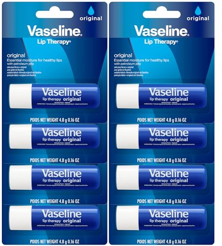 Vaseline Lip Therapy Original 8-Pack – Lip Moisturizer for Dry, Cracked Lips, 0.16 Oz Ea