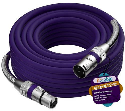 Kxable XLR Microphone Cable 40 FT, XLR Male to Female Balanced Mic Cable, 3-Pin Shielded Speaker Cord, Zinc Alloy Connectors, 22AWG Pure Copper, Metal Spring SR, Recording Studio, Podcast, Purple